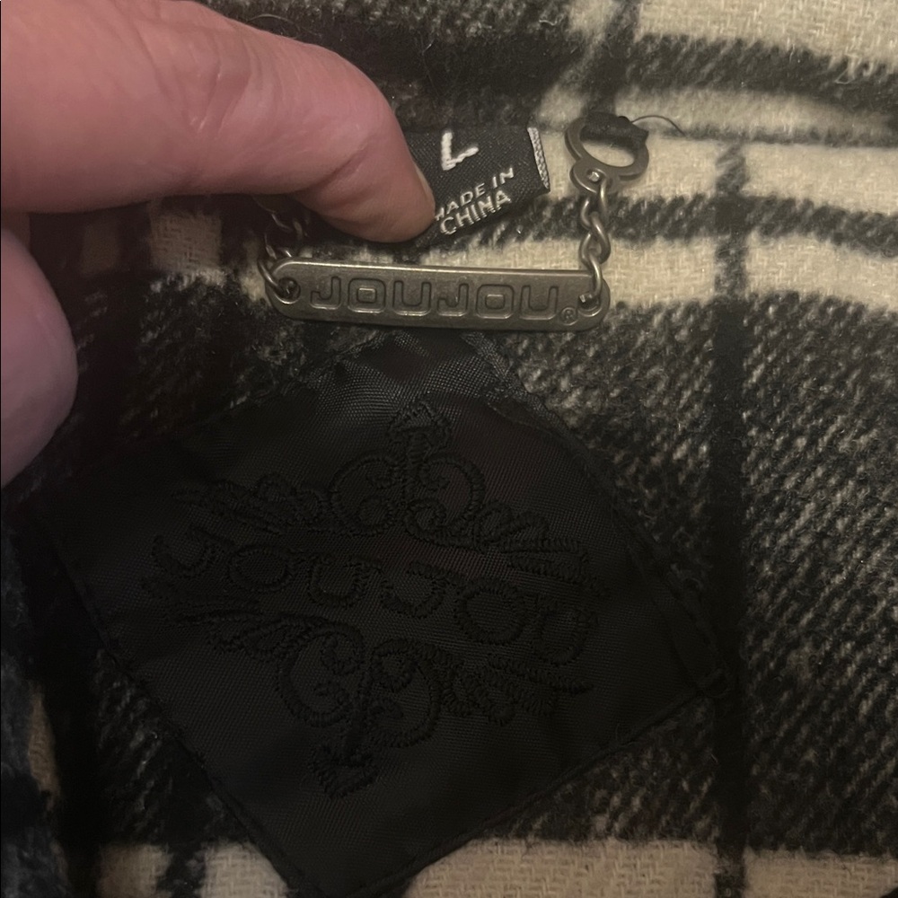Jou Jou Black and White Plaid Trench Coat - Picture 2 of 11